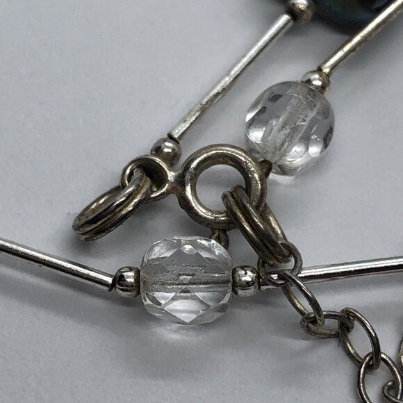 Stunning Sterling Silver, Crystal & Circle/ Square Button Pearl Vintage Necklace - Picture 5 of 7